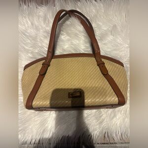 Lauren Ralph Lauren basket weave satchel bag with faux leather trim